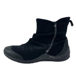 MERRELL FREISA BLACK SUEDE SLOUCH BOOTIE SIDE ZIP ANKLE BOOTS 10.5